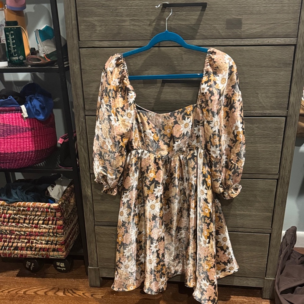 Storia Puff Sleeve Baby Doll Dress in Black Size Medium NWT
